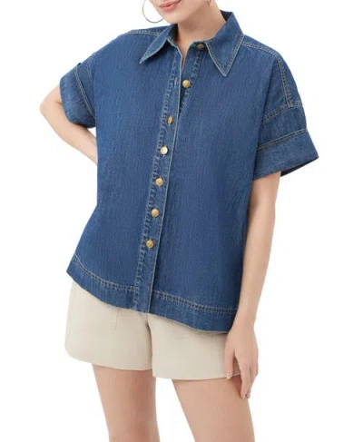Trina Turk Opponent 2 Denim Button Up Top In Blue