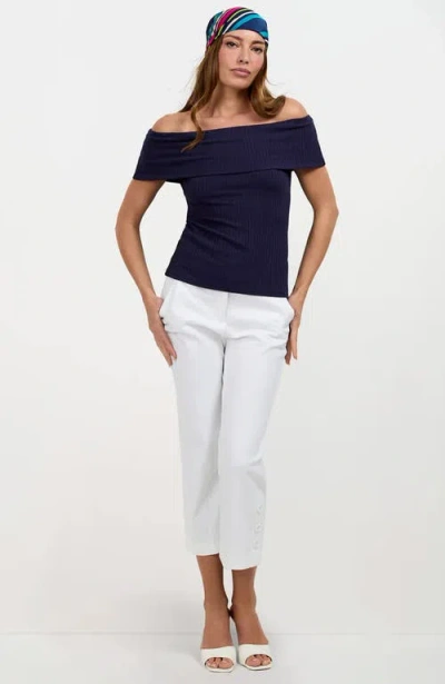 Trina Turk Ore Button-hem Cropped Pant In White