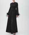 Trina Turk Orla Ruched Feather-trim Gown In Black