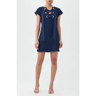 Trina Turk Orlando Cap Sleeve Lace-up Shift Dress In Black