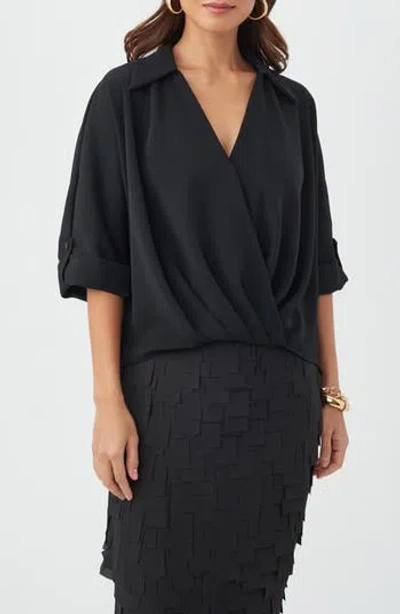Trina Turk Otto Faux Wrap Top In Black