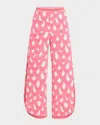 Trina Turk Overhead Cropped Scallop-print Pants In Coral Crushwhitewash