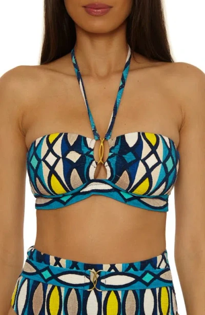 Trina Turk Paros Belted High Waist Bikini Bottoms In Blue