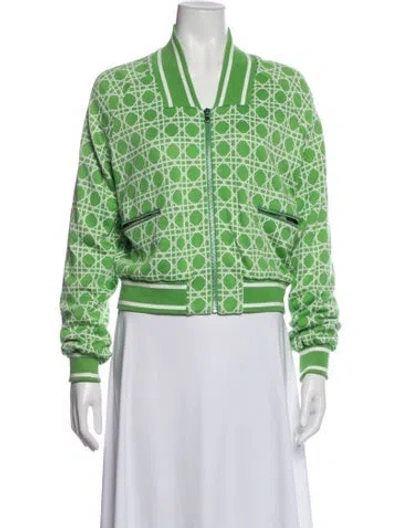 Pre-owned Trina Turk Patterned Bomber Jacket In Green