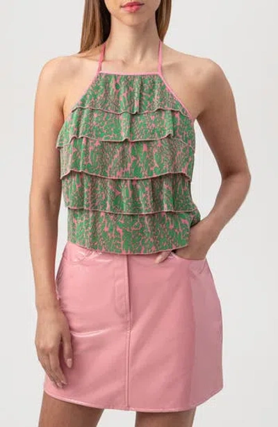Trina Turk Petal Top In Vert/pink Dawn