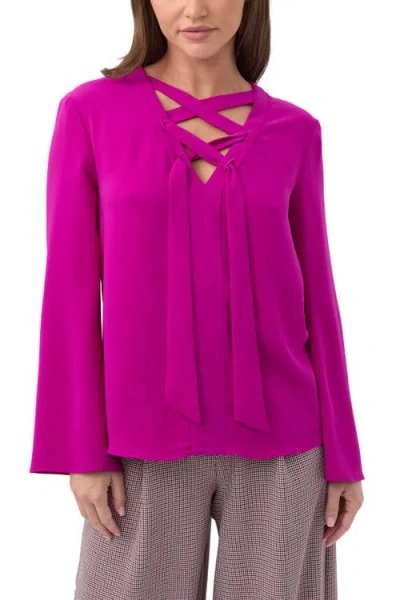 Trina Turk Picabella Lace Up Neck Top In Pink