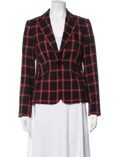 Pre-owned Trina Turk Plaid Print Blazer In Black/red