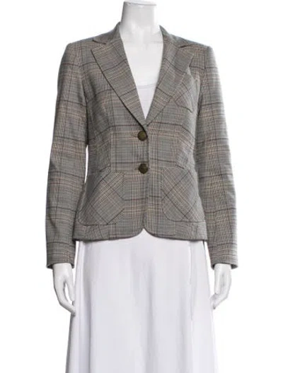 Pre-owned Trina Turk Plaid Print Blazer In Grey