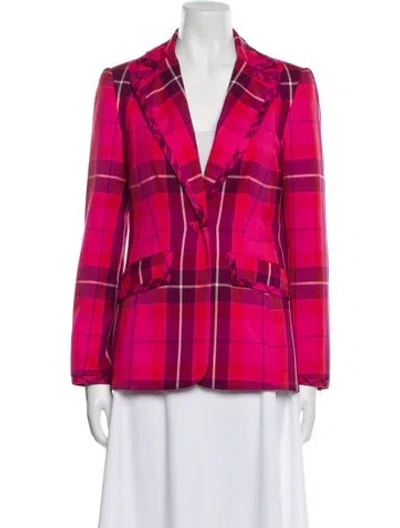 Pre-owned Trina Turk Plaid Print Blazer In Pink