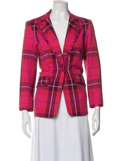 Pre-owned Trina Turk Plaid Print Blazer In Pink