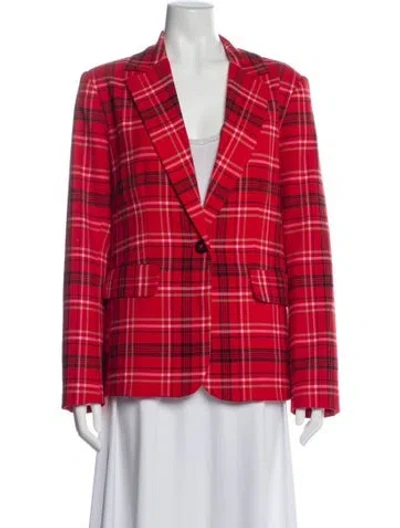 Pre-owned Trina Turk Plaid Print Blazer In Red