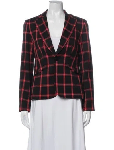 Pre-owned Trina Turk Plaid Print Blazer In Red
