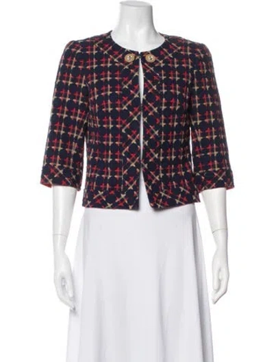 Pre-owned Trina Turk Plaid Print Jacket In Blue