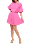 Trina Turk Triples Pleated Blouson-sleeve Mini Dress In Love All Pink