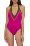 Trina Turk Plunge Colorblock One-piece Swimsuit In Pink Multi