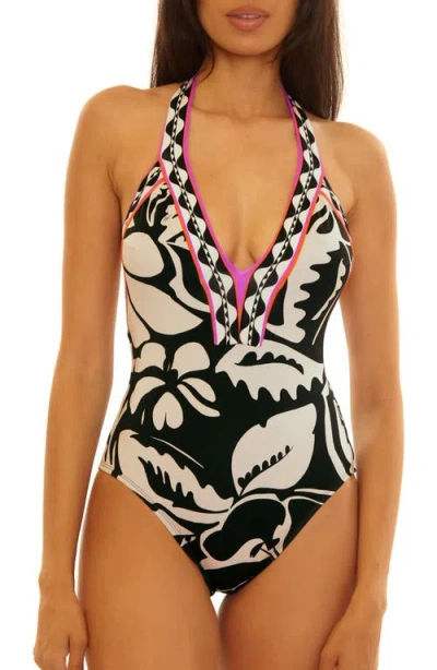 Trina Turk Plunge One-piece Swimsuit In Black