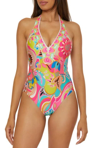 Trina Turk Plunge One-piece Swimsuit In Pink Multi