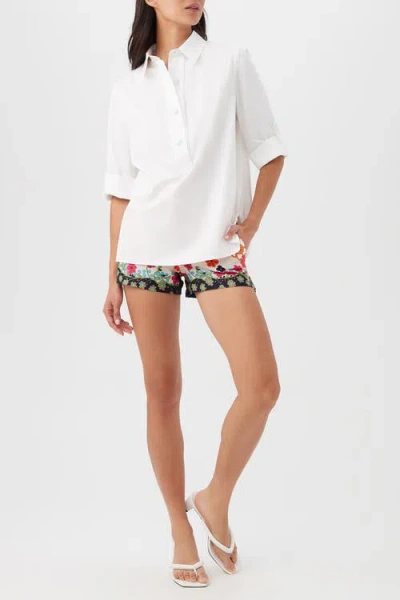 Trina Turk Portrait Cotton Poplin Top In White