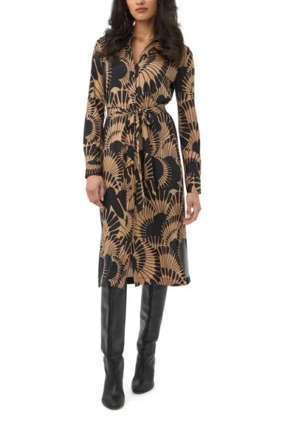 Trina Turk Radio City Printed Jersey Shirt Dress In Brown