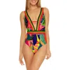 Trina Turk Rainforest Plunge One-piece Swimsuit In Green Multi