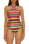 Trina Turk Reversible Halter Tankini Top In Multi