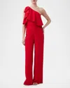 Trina Turk Royal One-shoulder Ruffle Jumpsuit In Red Spark