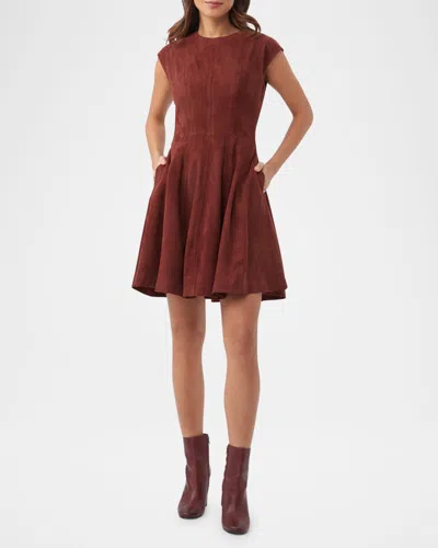 Trina Turk Sabi Cap-sleeve Suede Mini Dress In Mahogany