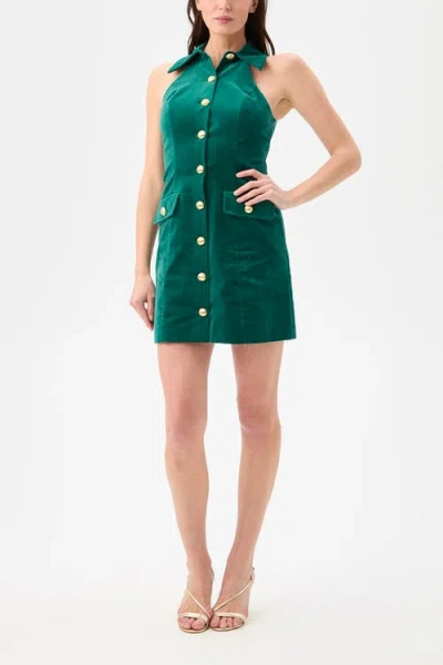 Trina Turk Safina Button Front Velvet Dress In Green