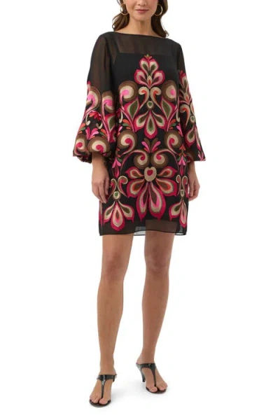 Trina Turk Salim Embroidered Puff Sleeve Dress In Multi