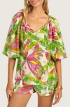 Trina Turk Sandia Silk Top In Green Floral Print Multi