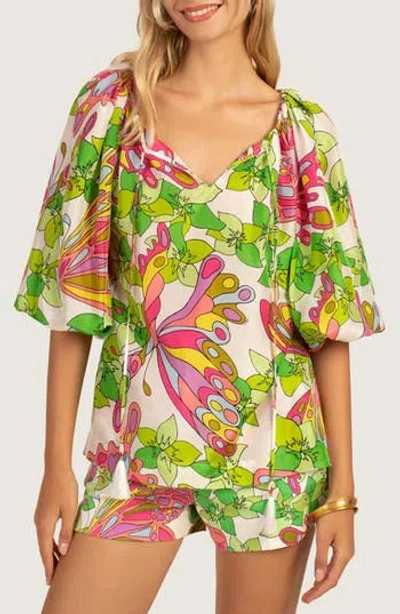 Trina Turk Sandia Silk Top In Green Floral Print Multi