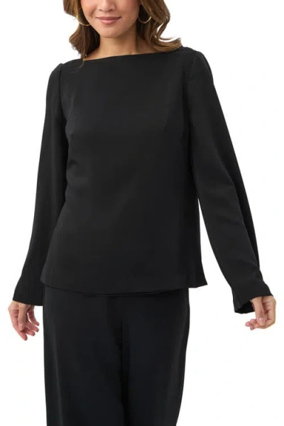 Trina Turk Sarese Long Sleeve Boat Neck Top In Black