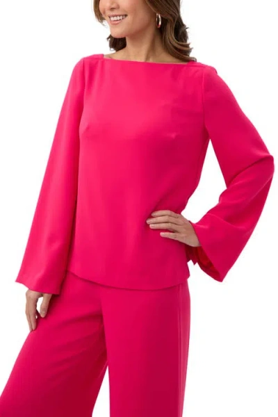 Trina Turk Sarese Long Sleeve Boat Neck Top In Pink
