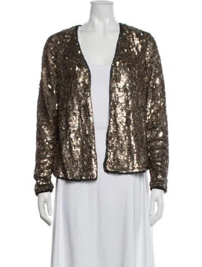 Pre-owned Trina Turk Sequin Patterned Evening Jacket In Gold