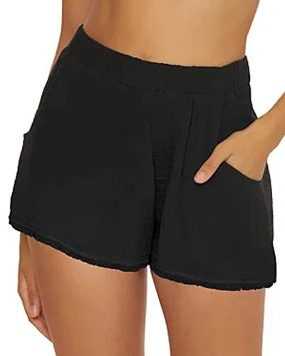 Trina Turk Serene Cotton Fringe Cover Up Shorts In Black