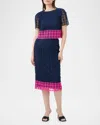 Trina Turk Serilda 2 Cropped Colorblock Lace Top In Indigopetal Pink