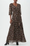 Trina Turk Shalina Leopard Print Balloon Sleeve Chiffon Maxi Dress In Brown