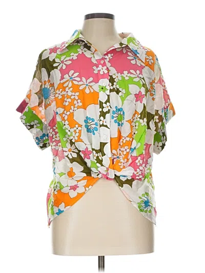 Pre-owned Trina Turk Short Sleeve Blouse In Green