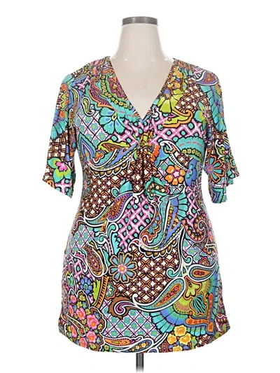 Pre-owned Trina Turk Short Sleeve Blouse In Teal