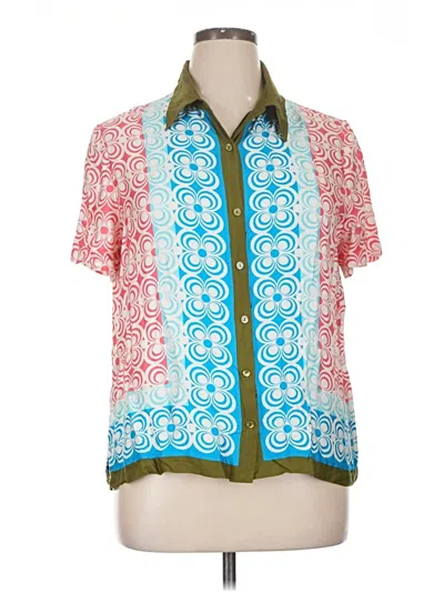 Pre-owned Trina Turk Short Sleeve Blouse In Teal