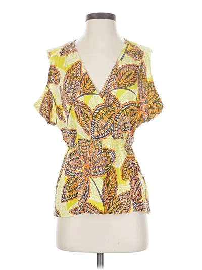 Pre-owned Trina Turk Short Sleeve Blouse In Yellow
