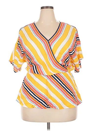 Pre-owned Trina Turk Short Sleeve Blouse In Yellow