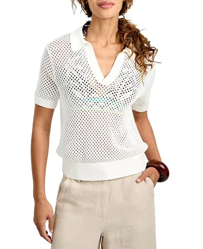 Trina Turk Short Sleeve Jadelyn Mesh Polo In White