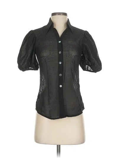 Pre-owned Trina Turk Short Sleeve Silk Top Black Keyhole Neckline Tops
