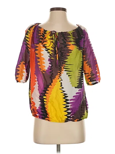 Pre-owned Trina Turk Short Sleeve Silk Top Purple Square Neckline Tops