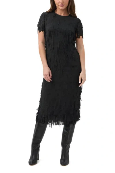 Trina Turk Silkoak Fringe Midi Dress In Black