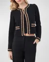 Shop Trina Turk Sinai Crochet-trim Crewneck Cardigan In Black/camel