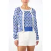 Trina Turk Sinai Geometric Knit Cardigan In Cobalt Cove/whitewash