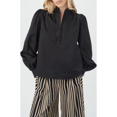 Trina Turk Sisi Long Sleeve Organic Cotton Shirt In Black