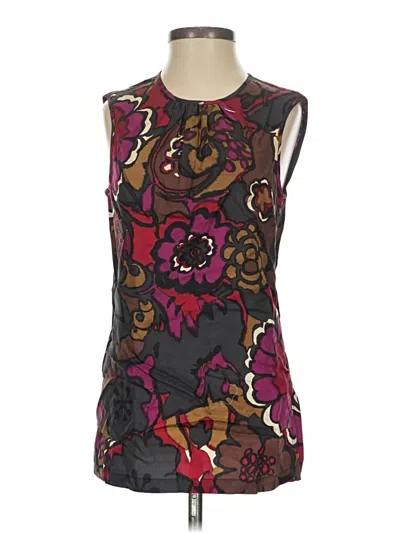 Pre-owned Trina Turk Sleeveless Silk Top Brown Boatneck Tops